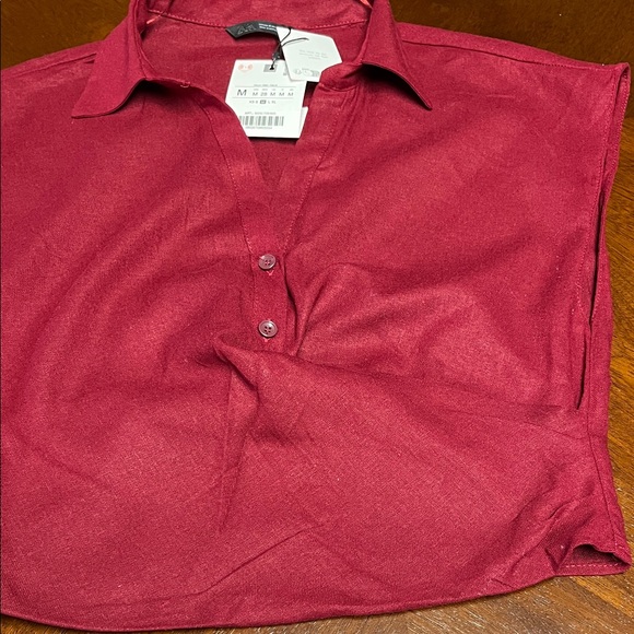 Zara Burgundy Button-Up Shirt - Picture 2 of 10